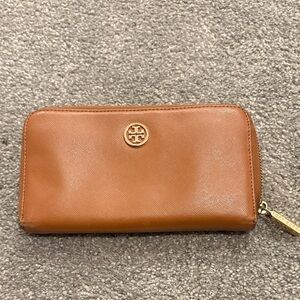 Tory Burch Tan Leather Wallet with Gold Accents